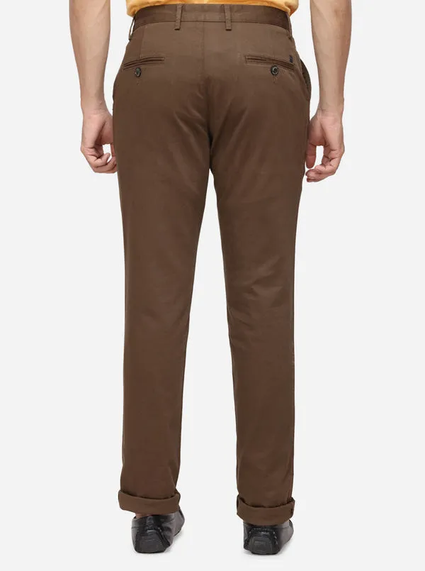 Dark Brown Solid Uno Fit Casual Trouser | JadeBlue