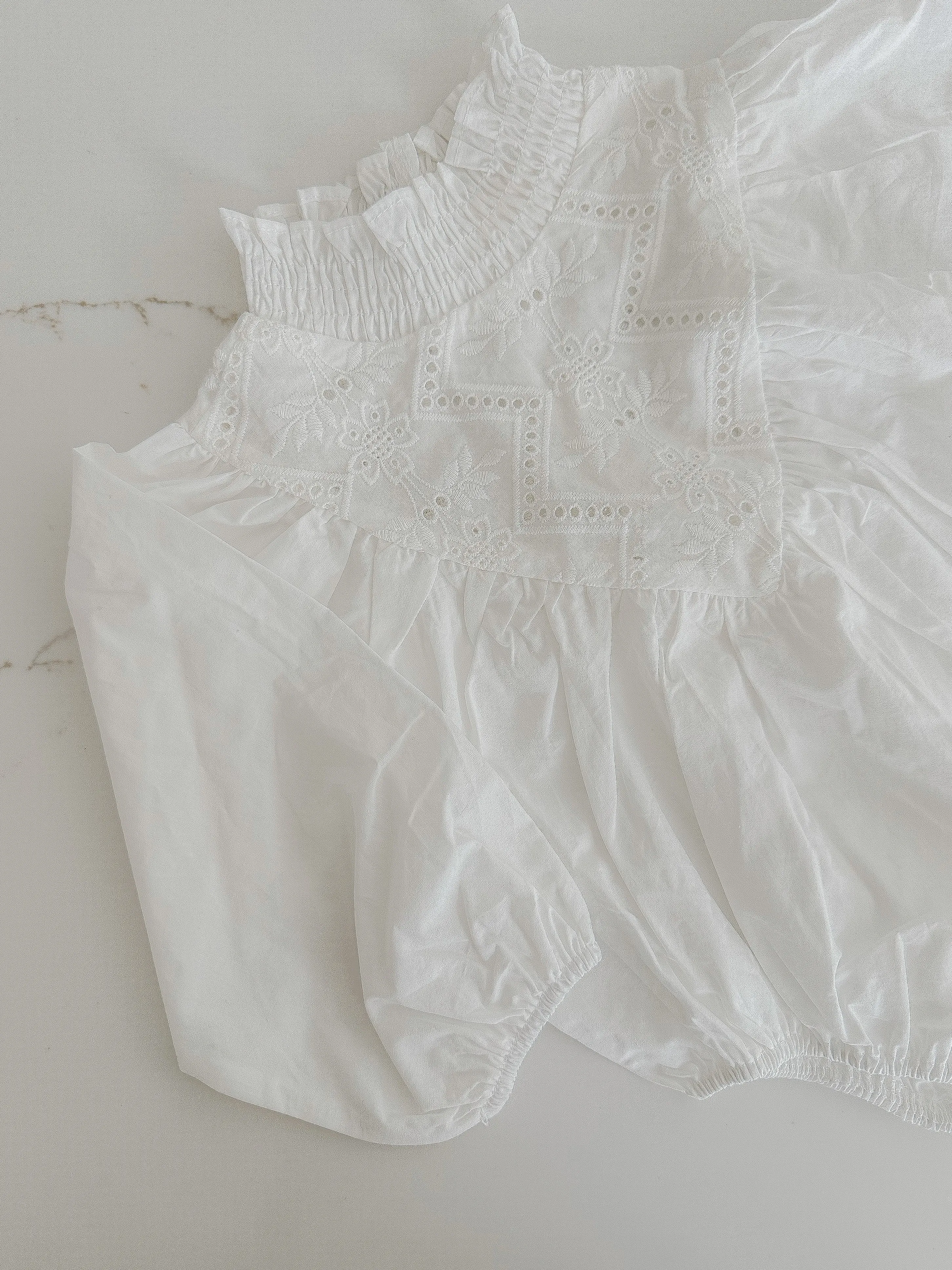 Embroidered Cotton Romper - White