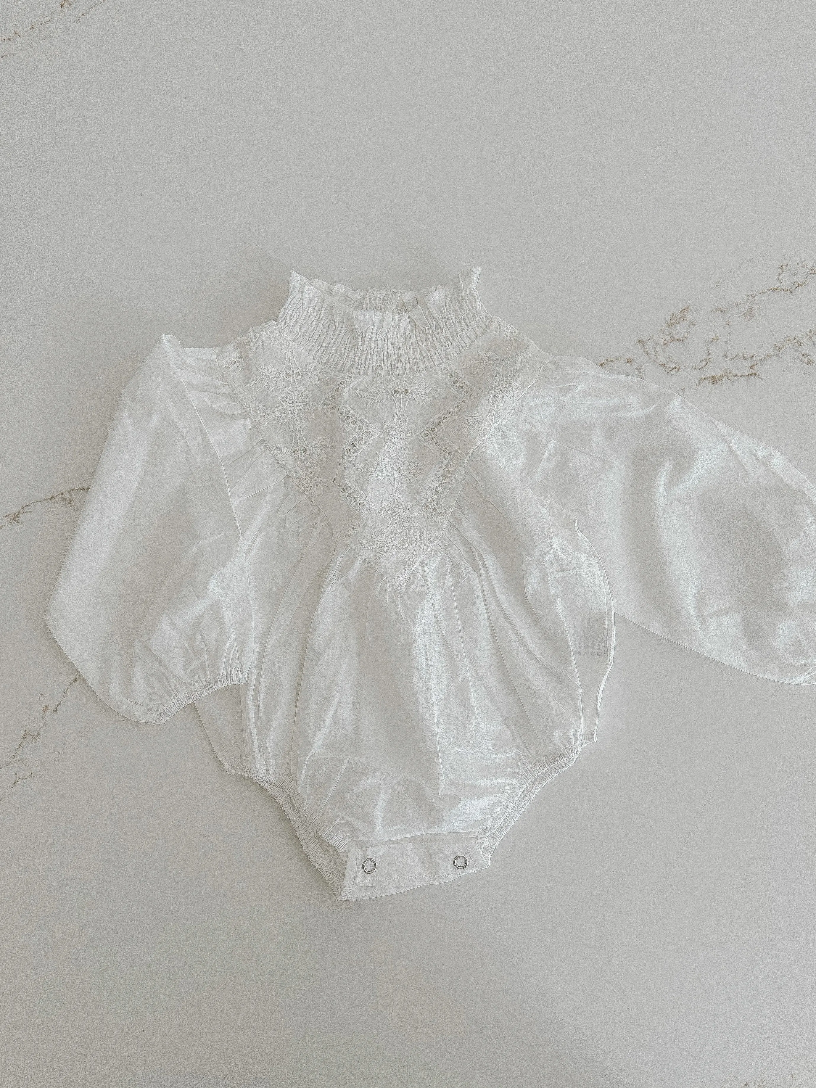 Embroidered Cotton Romper - White