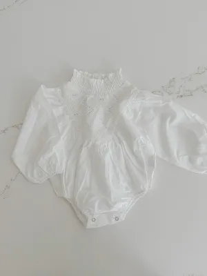 Embroidered Cotton Romper - White