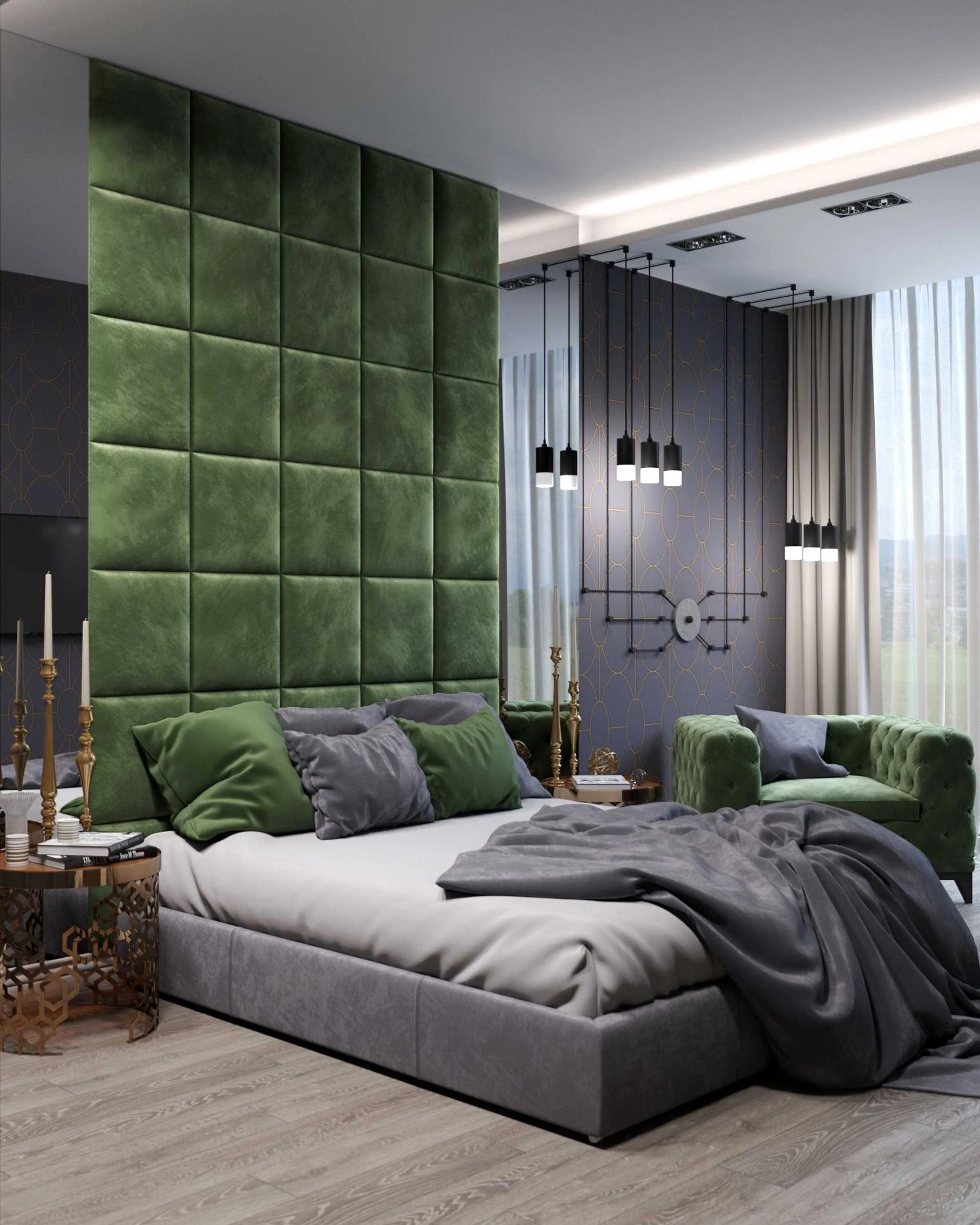 Green Luxury Wood Bed with Headboard | king/Queen size bed with storage