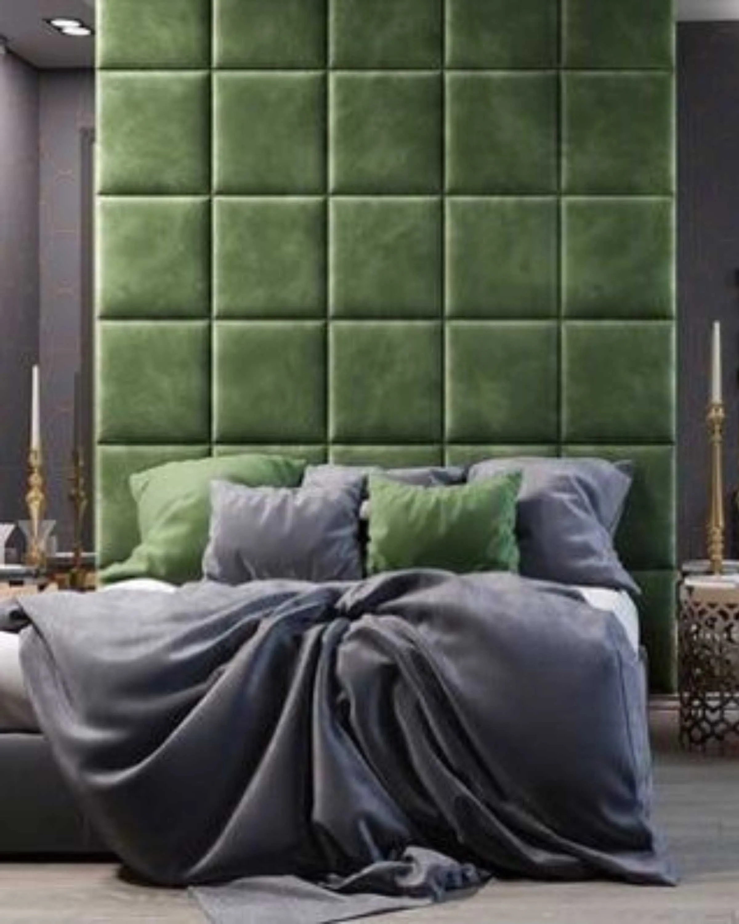 Green Luxury Wood Bed with Headboard | king/Queen size bed with storage