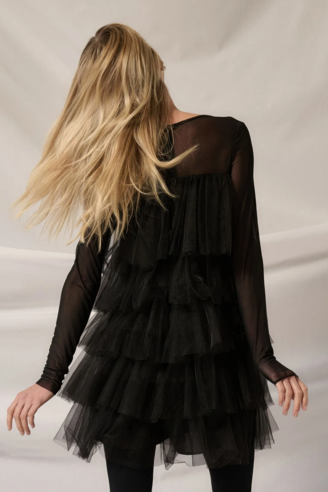 Hot Girl After Dark Mesh Tulle Long Sleeve Romper In Black