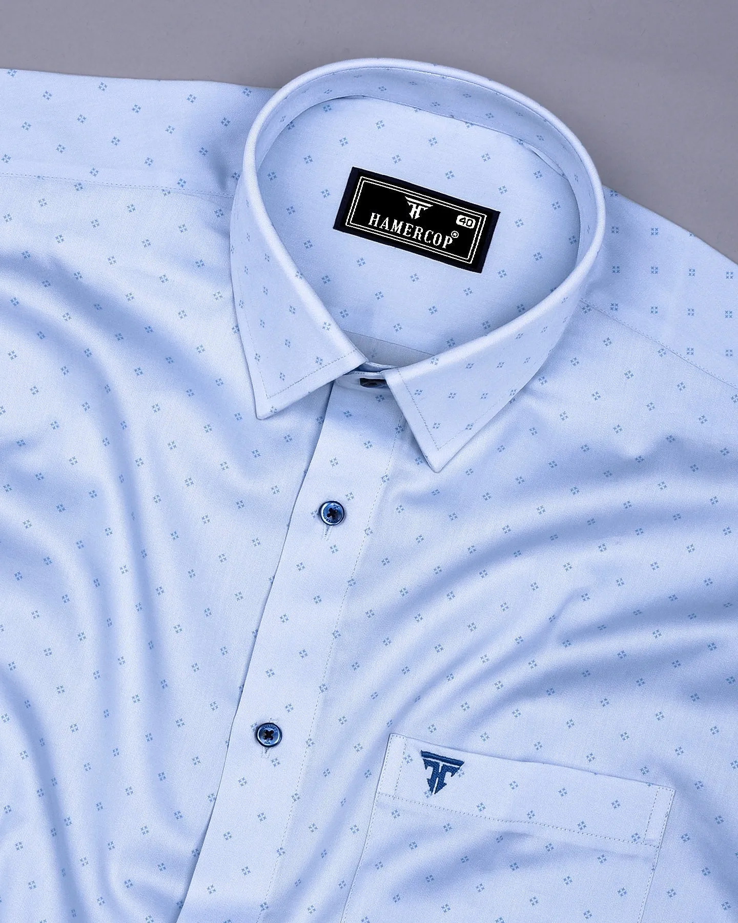 Marigot Ice Blue Printed Cotton Formal Shirt