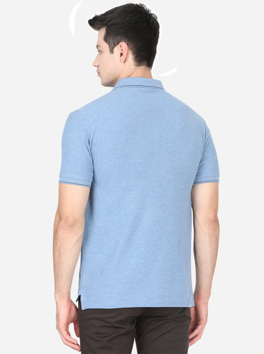 Moonlight Blue Solid Slim Fit Polo T-Shirt | JadeBlue